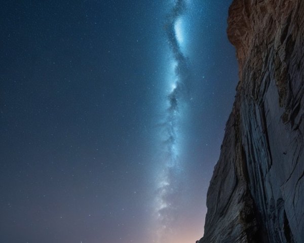 Solitary Figure on Rocky Shoreline Under Night Sky