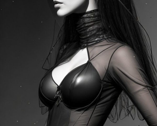 Black and White Portrait of Model in Sheer Dress