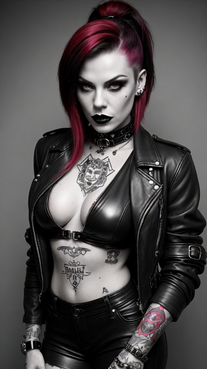 Portrait of a Confident Woman with Vibrant Hair and Tattoos