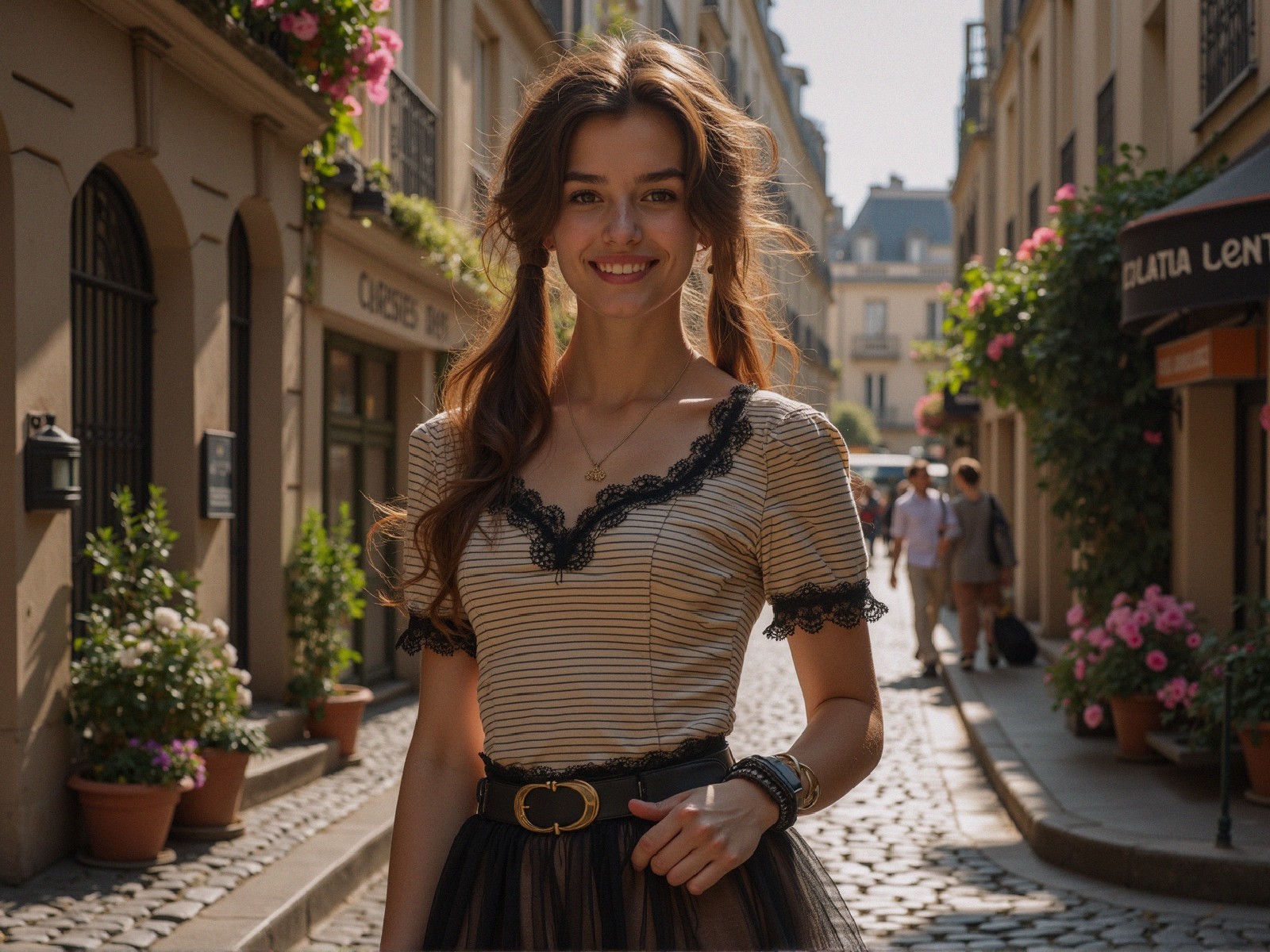 Young Woman in Stylish Outfit on European Street