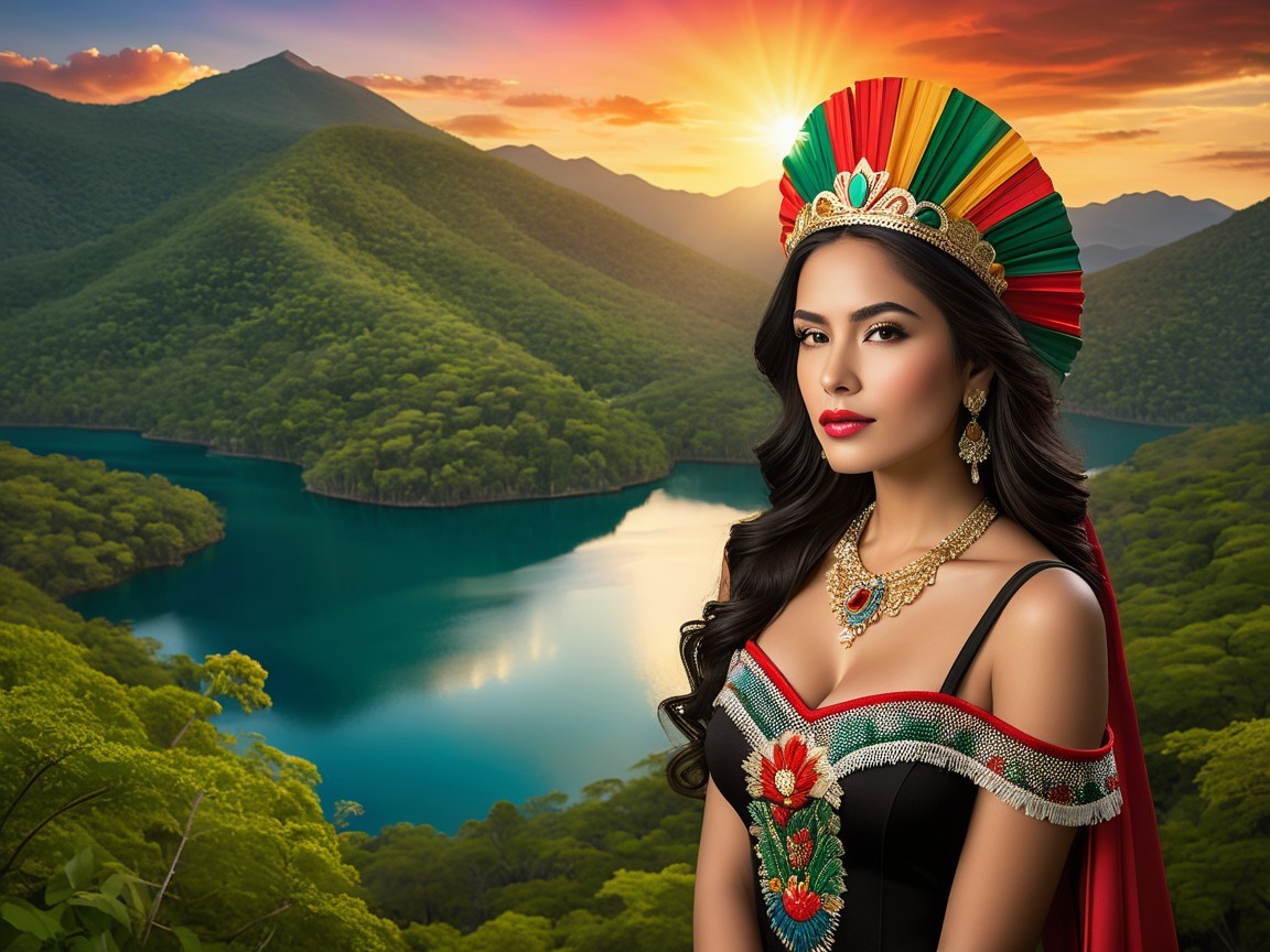 Traditional Outfit Against Scenic Sunset Landscape