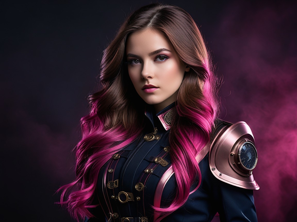 Portrait of a Young Woman with Pink-Tipped Hair