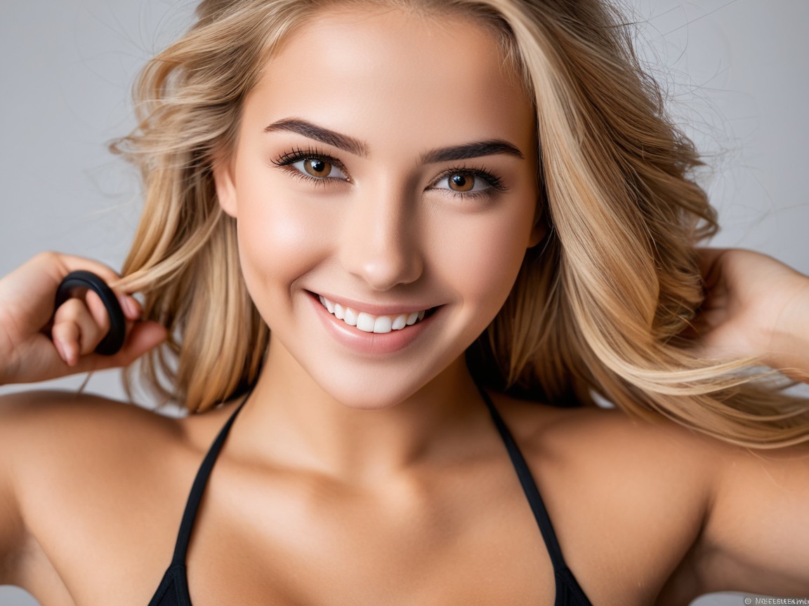 Portrait of a young woman with blonde hair and smile