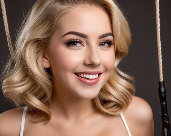 Young woman with blonde hair and playful expression