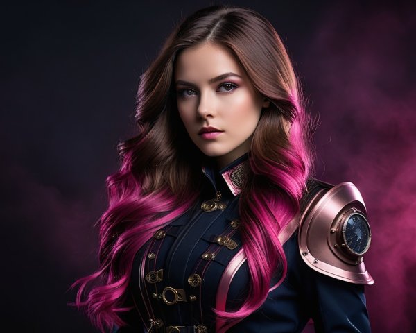 Portrait of a Young Woman with Pink-Tipped Hair