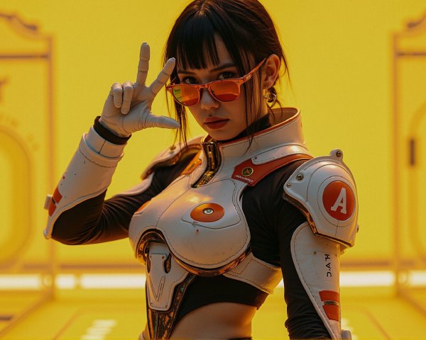 Futuristic character in high-tech outfit with attitude