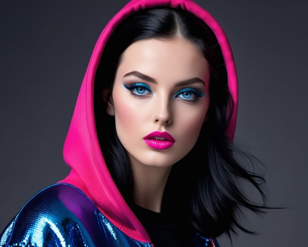 Portrait of a Young Woman in Vibrant Makeup and Style