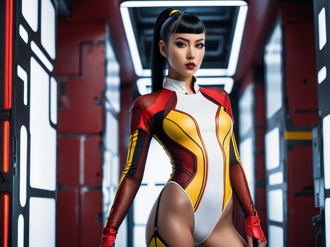Futuristic Character in Bold Outfit with Dynamic Lighting