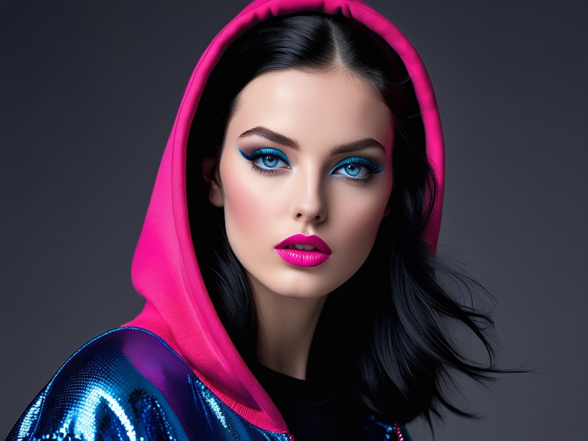 Portrait of a Young Woman in Vibrant Makeup and Style