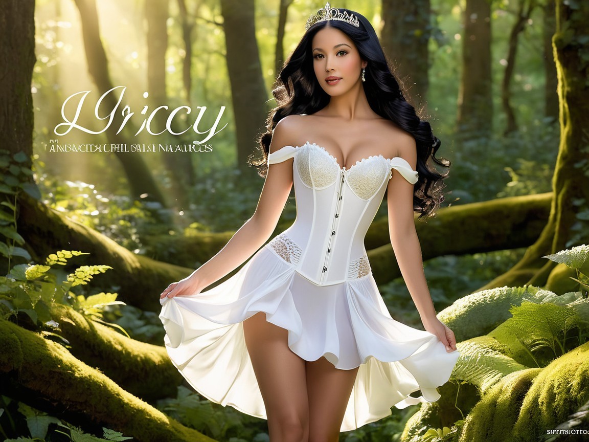 Elegant Woman in White Dress in Lush Forest Setting