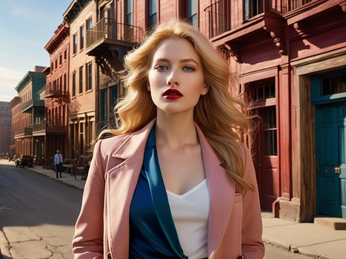 Confident Woman in Stylish Outfit on Sunlit Street