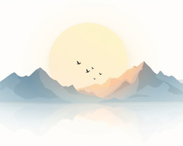 Serene Landscape with Layered Mountains and Sunrise