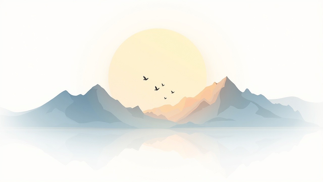 Serene Landscape with Layered Mountains and Sunrise
