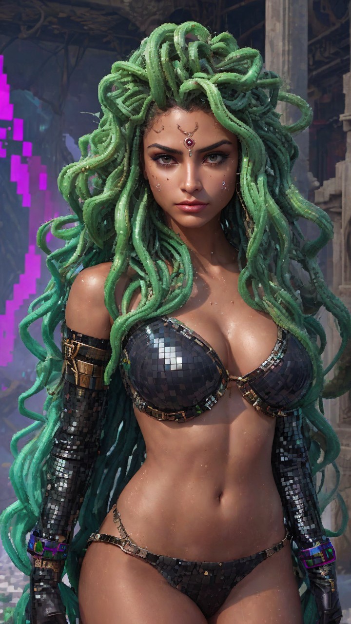 Striking Woman with Green Dreadlocks and Jewelry