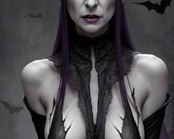 Supernatural Figure with Purple Hair and Bats