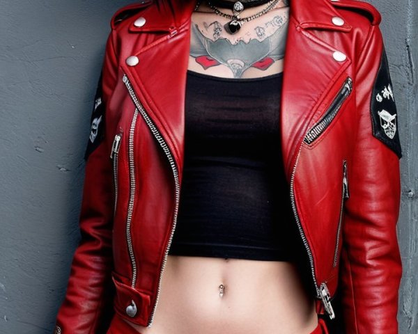 Young Woman in Bold Punk Aesthetic Against Gray Background