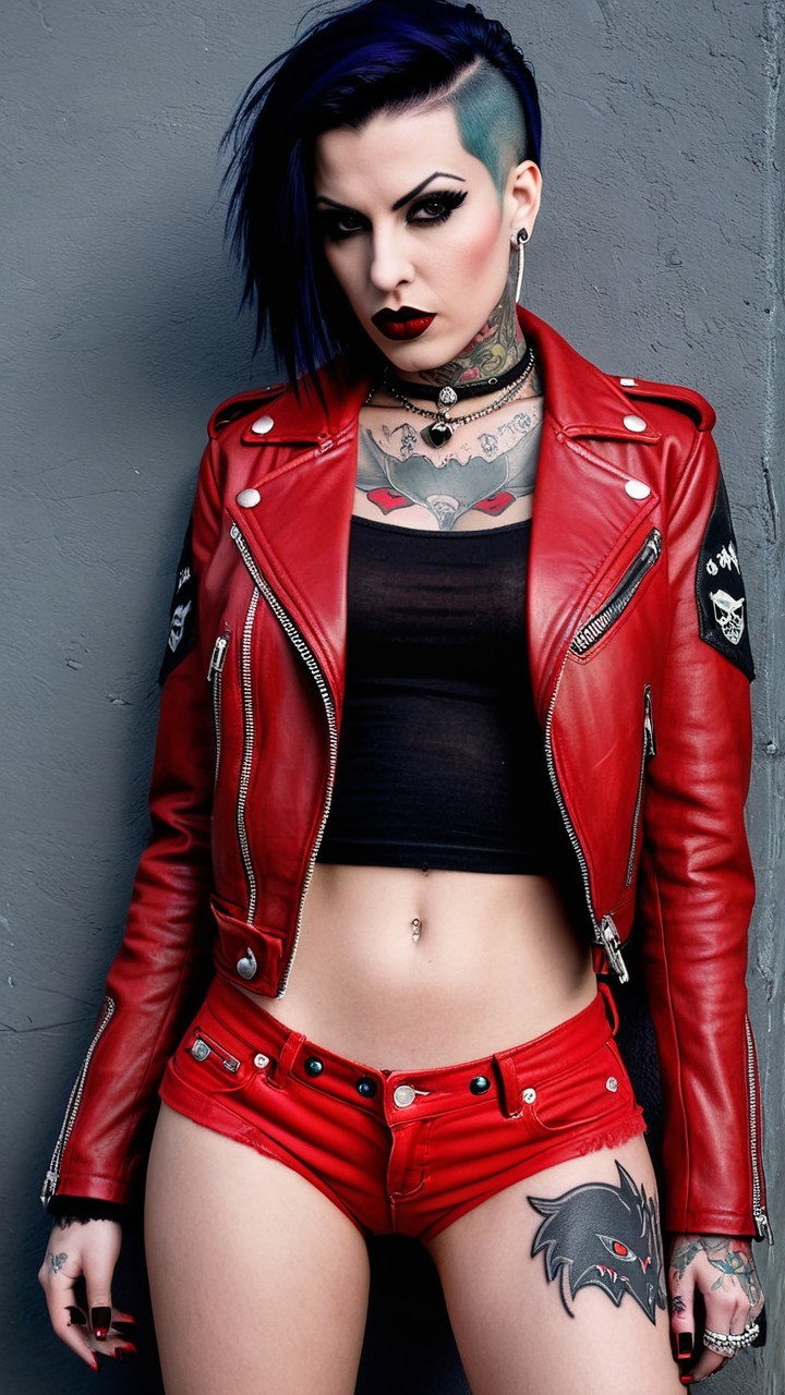 Young Woman in Bold Punk Aesthetic Against Gray Background