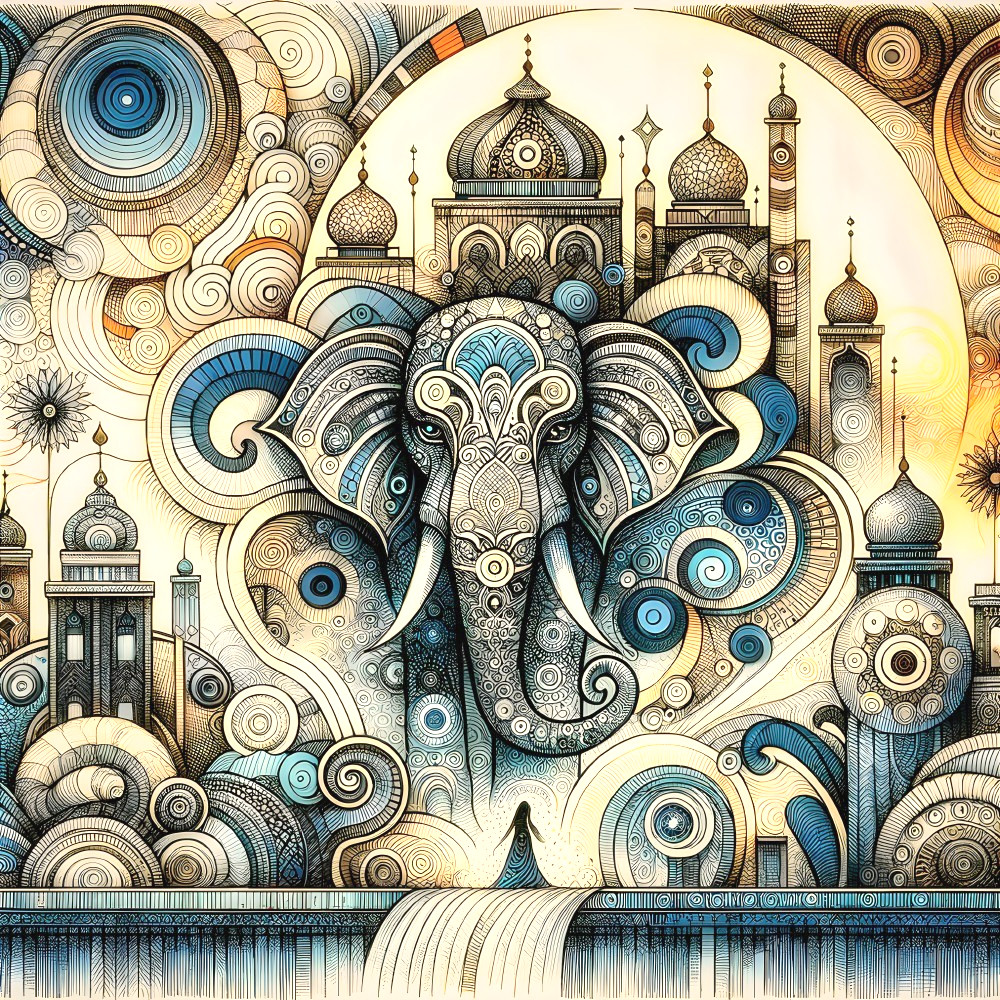 Ornate Elephant Illustration with Swirling Patterns