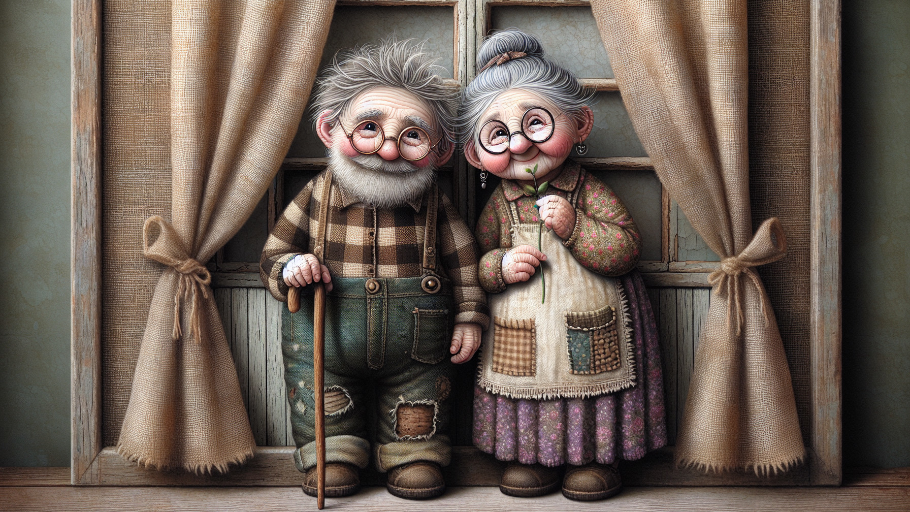 Whimsical Cartoon Illustration of an Elderly Couple