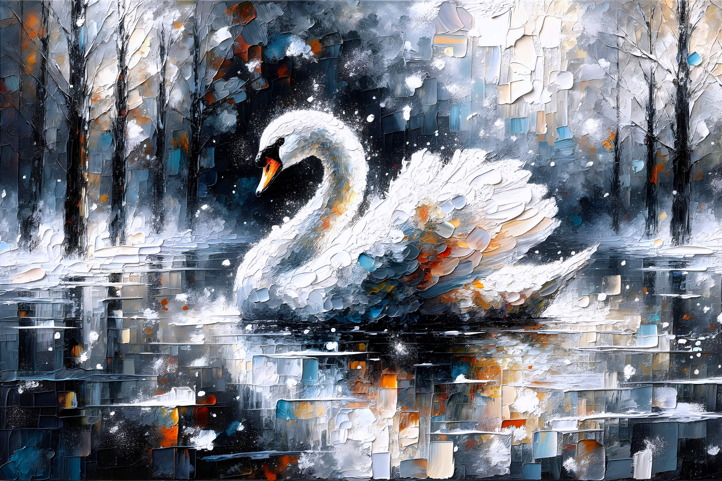 Serene Swan on Reflective Water in Dreamlike Landscape