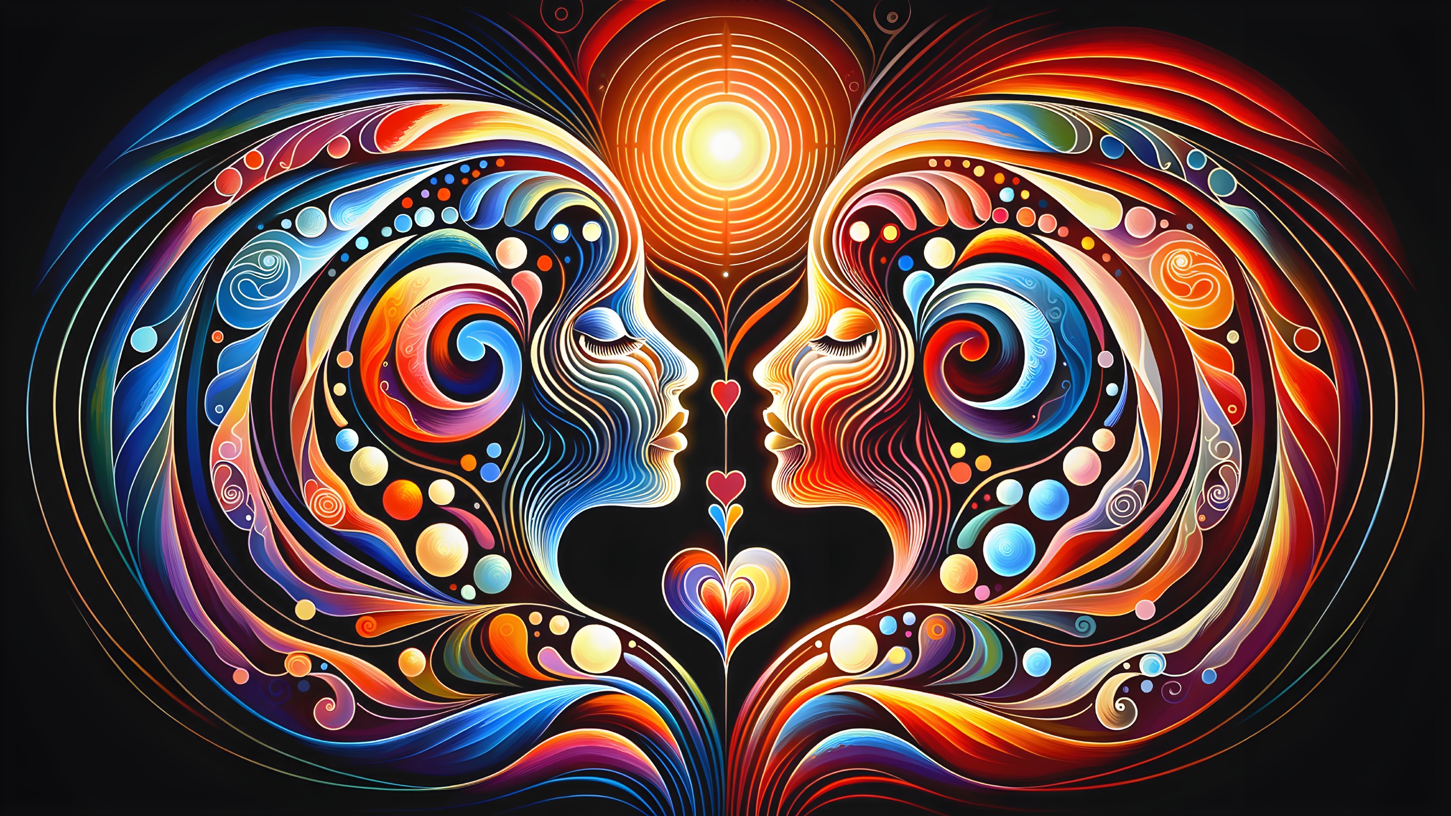 Vibrant Symmetrical Abstract Heart-Shaped Artwork