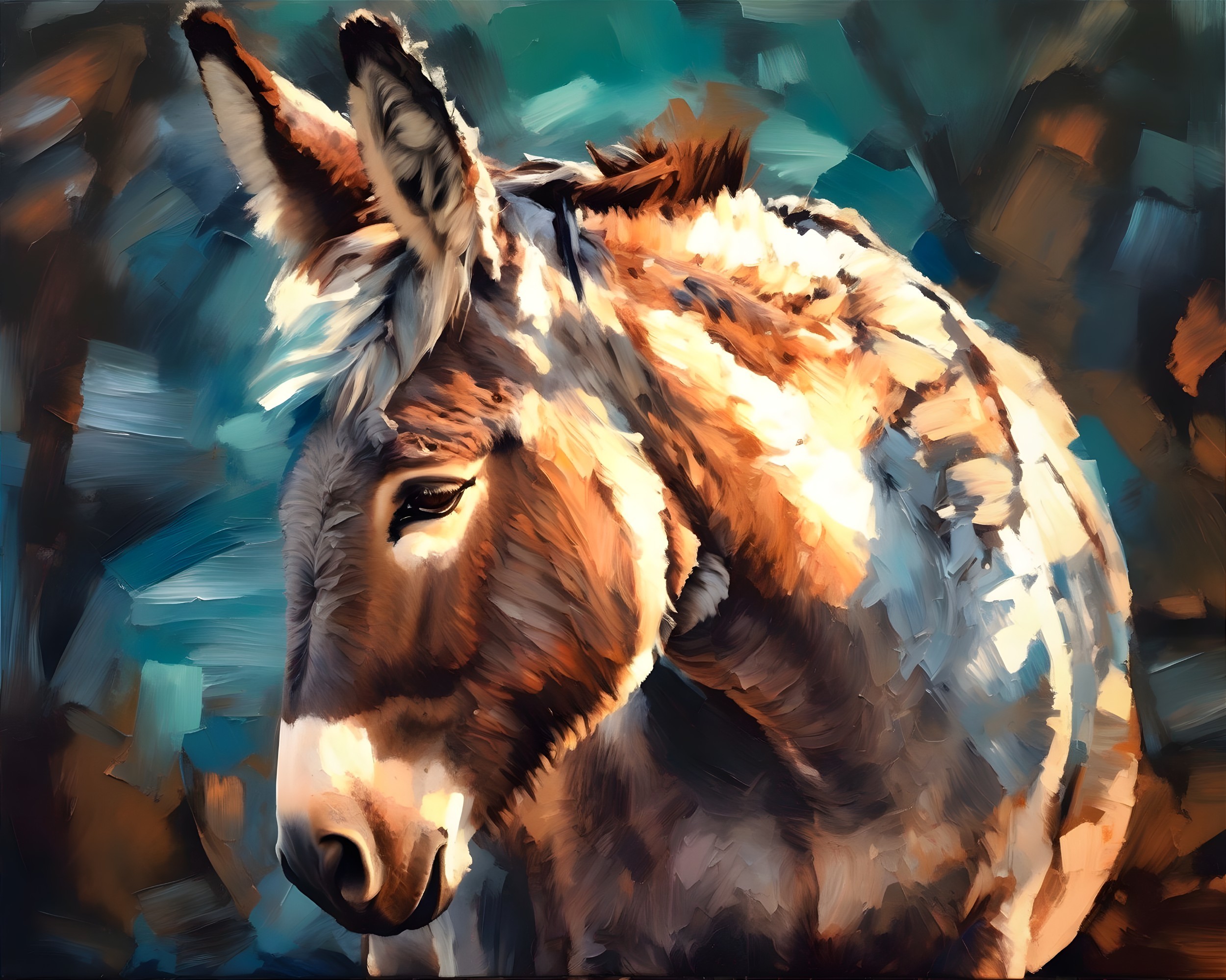 Close-Up of a Donkey's Head with Abstract Background