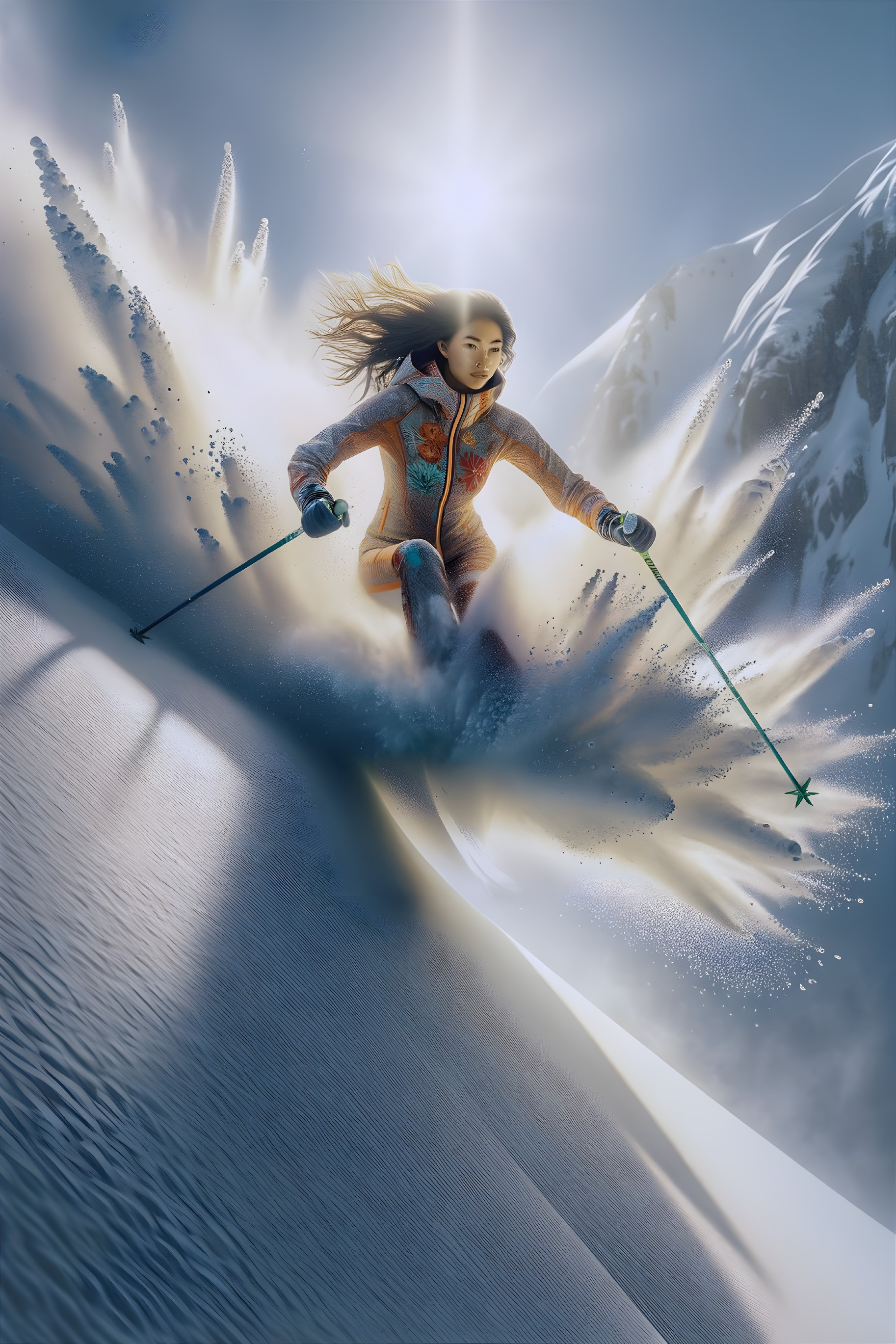 Skier in Orange Suit Carves Through Snowy Landscape