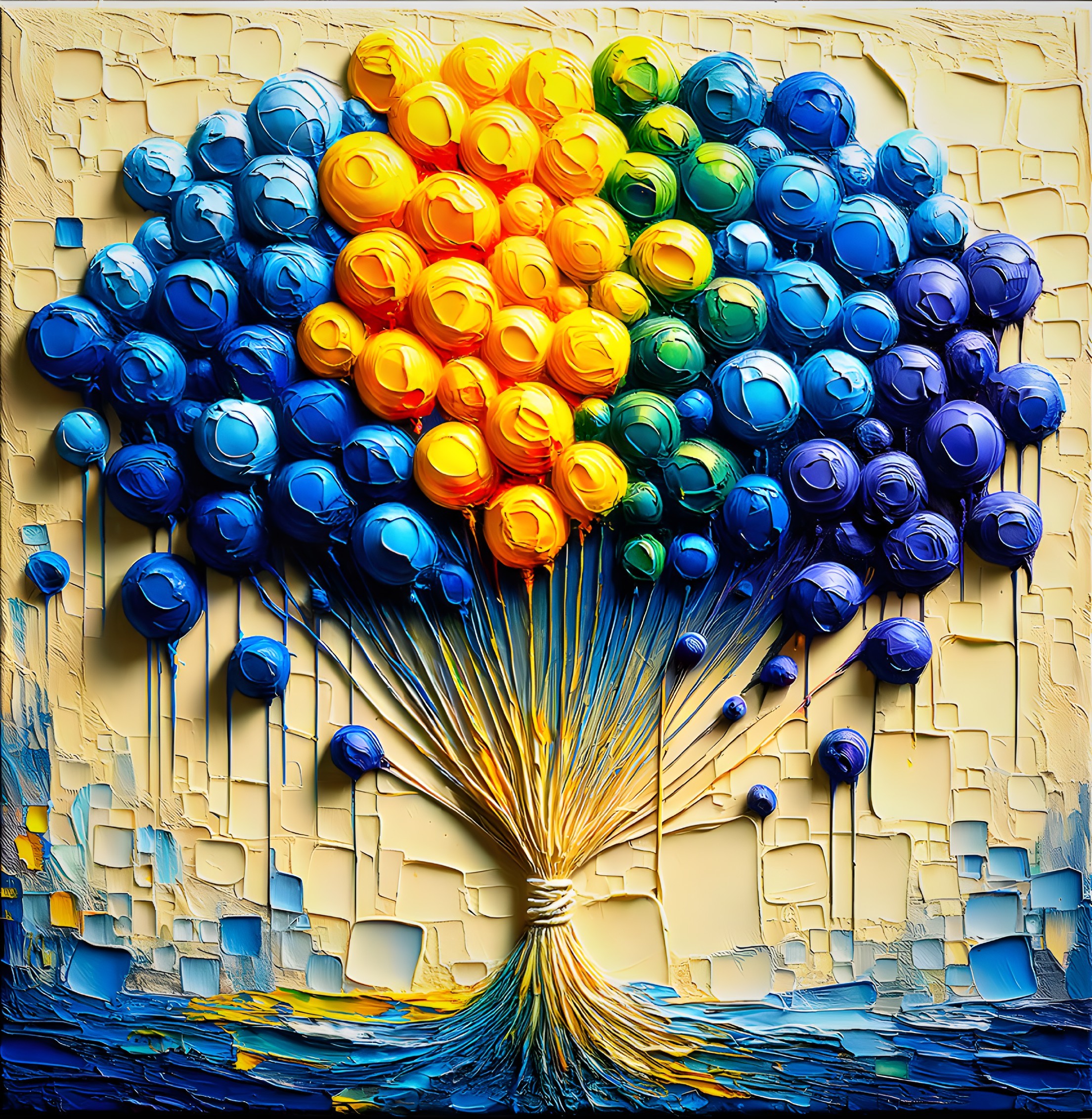 Colorful Balloons Painting on Cracked Yellow Background