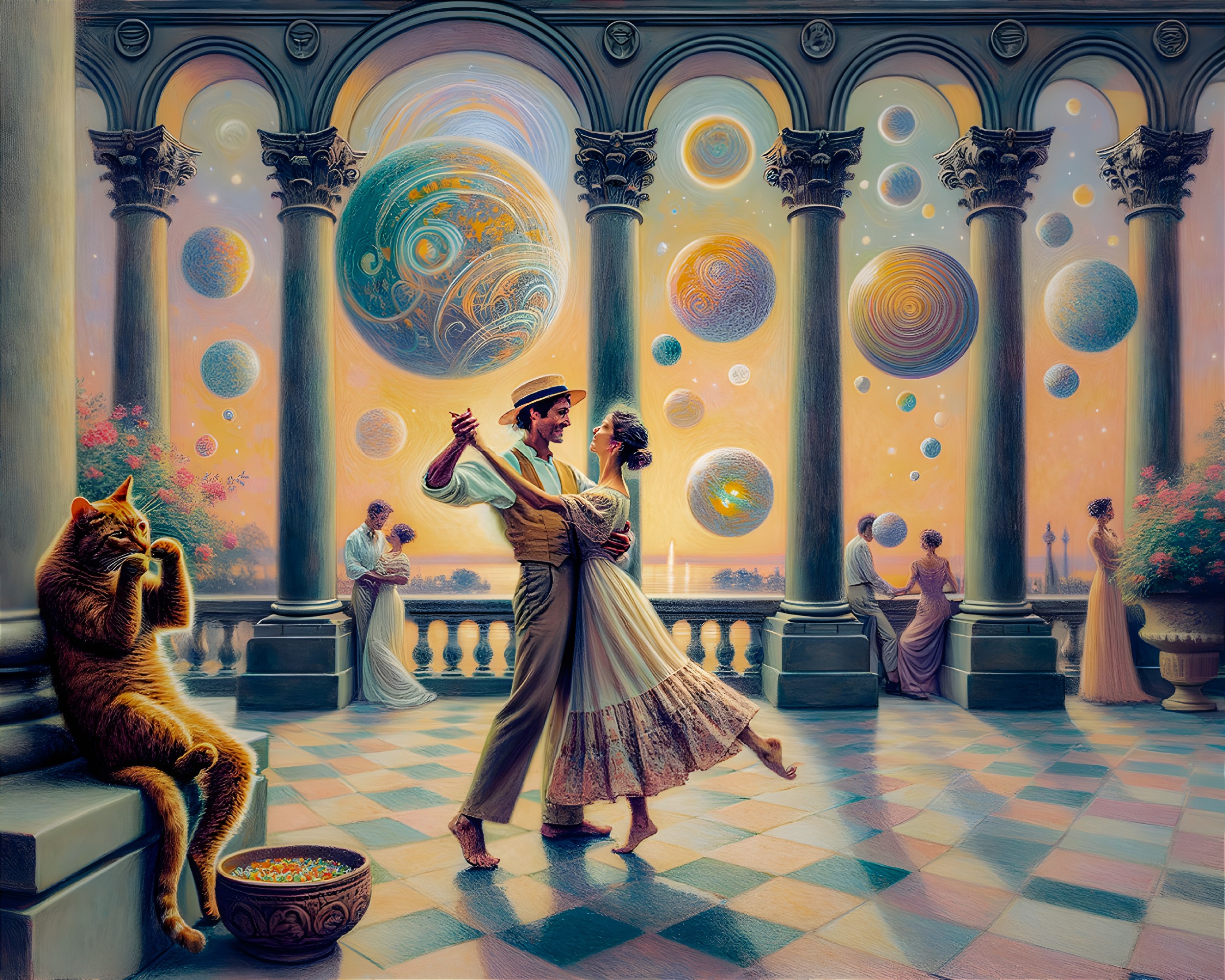 Couple Dancing in a Surreal Cosmic Setting