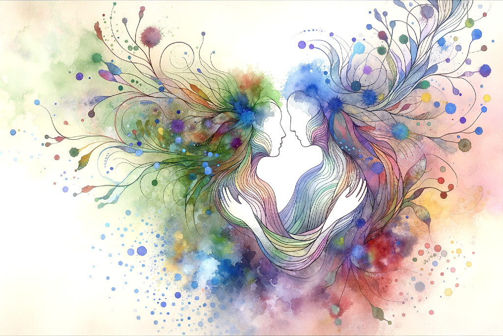 Abstract Figures Embracing in Vibrant Colors