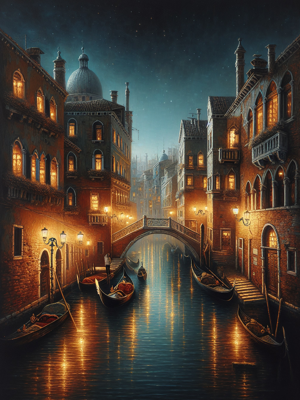 Serene Venetian Night with Gondolas and Stars