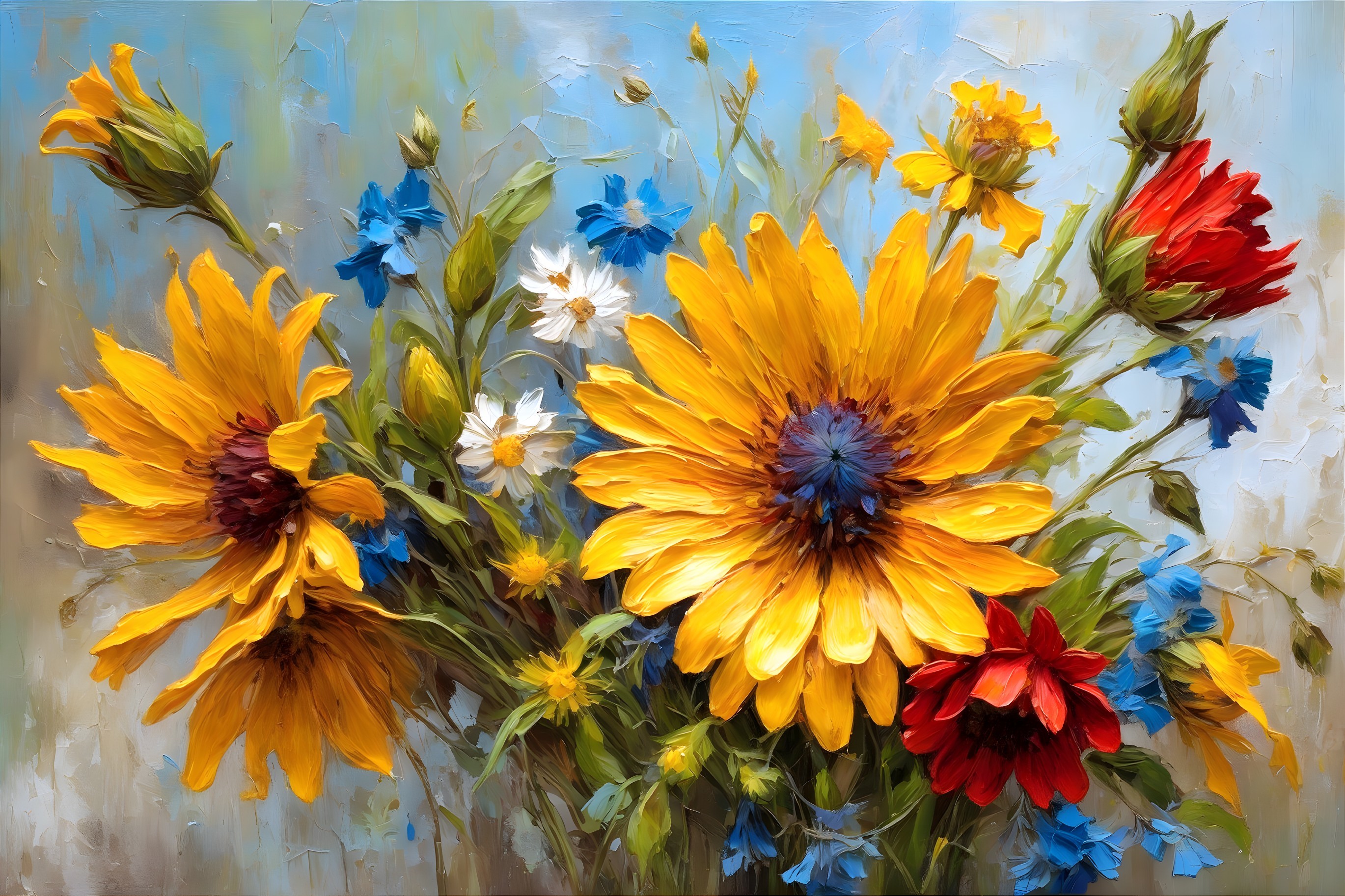 Impressionistic Bouquet of Colorful Summer Flowers
