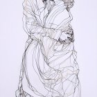 Minimalist Line Drawing of Embracing Couple