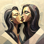 Two Women in Intimate Moment in Soft Watercolor