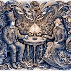 Victorian Attire Illustration with Intricate Patterns