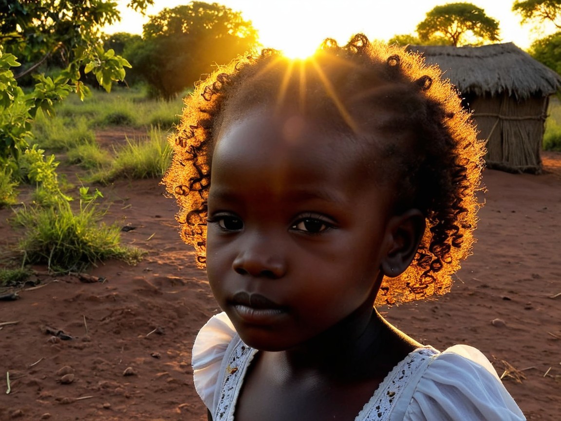Young Girl in White Dress Against Golden Sunset
