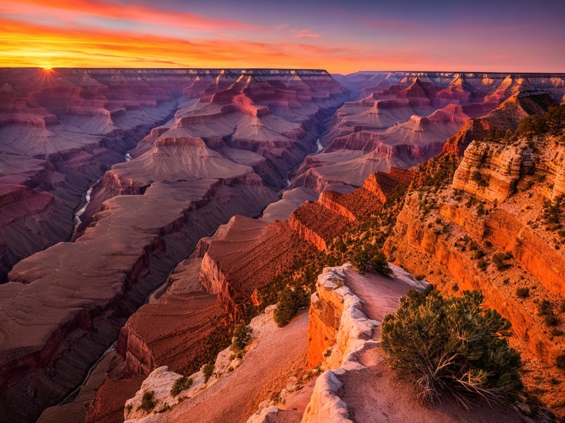 Grand Canyon Sunset with Vibrant Sky Colors