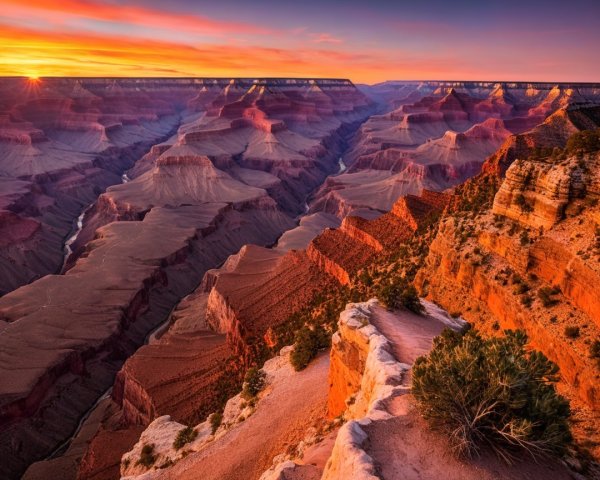 Grand Canyon Sunset with Vibrant Sky Colors
