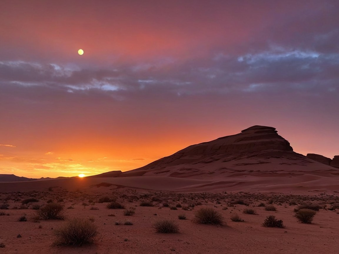 Desert Landscape at Dusk with Vibrant Sky Colors