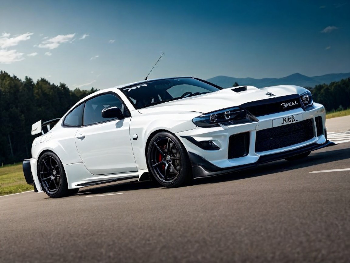 Modified White Sports Car with Aerodynamic Features