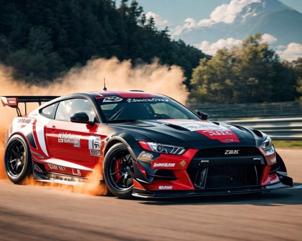 High-Performance Race Car on Track with Scenic Background