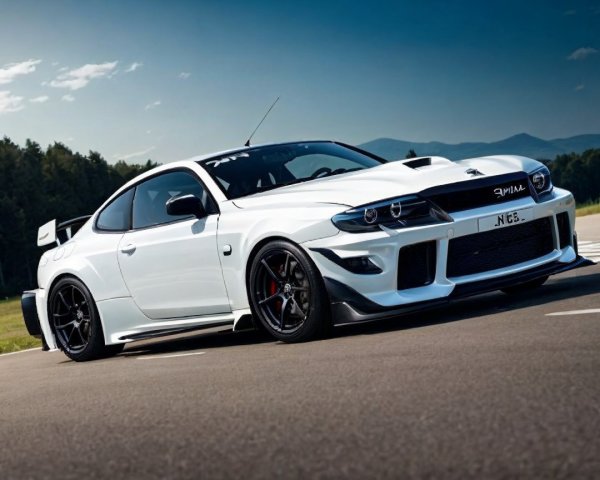 Modified White Sports Car with Aerodynamic Features