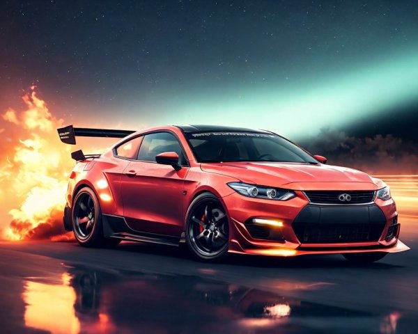 Vibrant Orange Sports Car with Sleek Design and Lighting