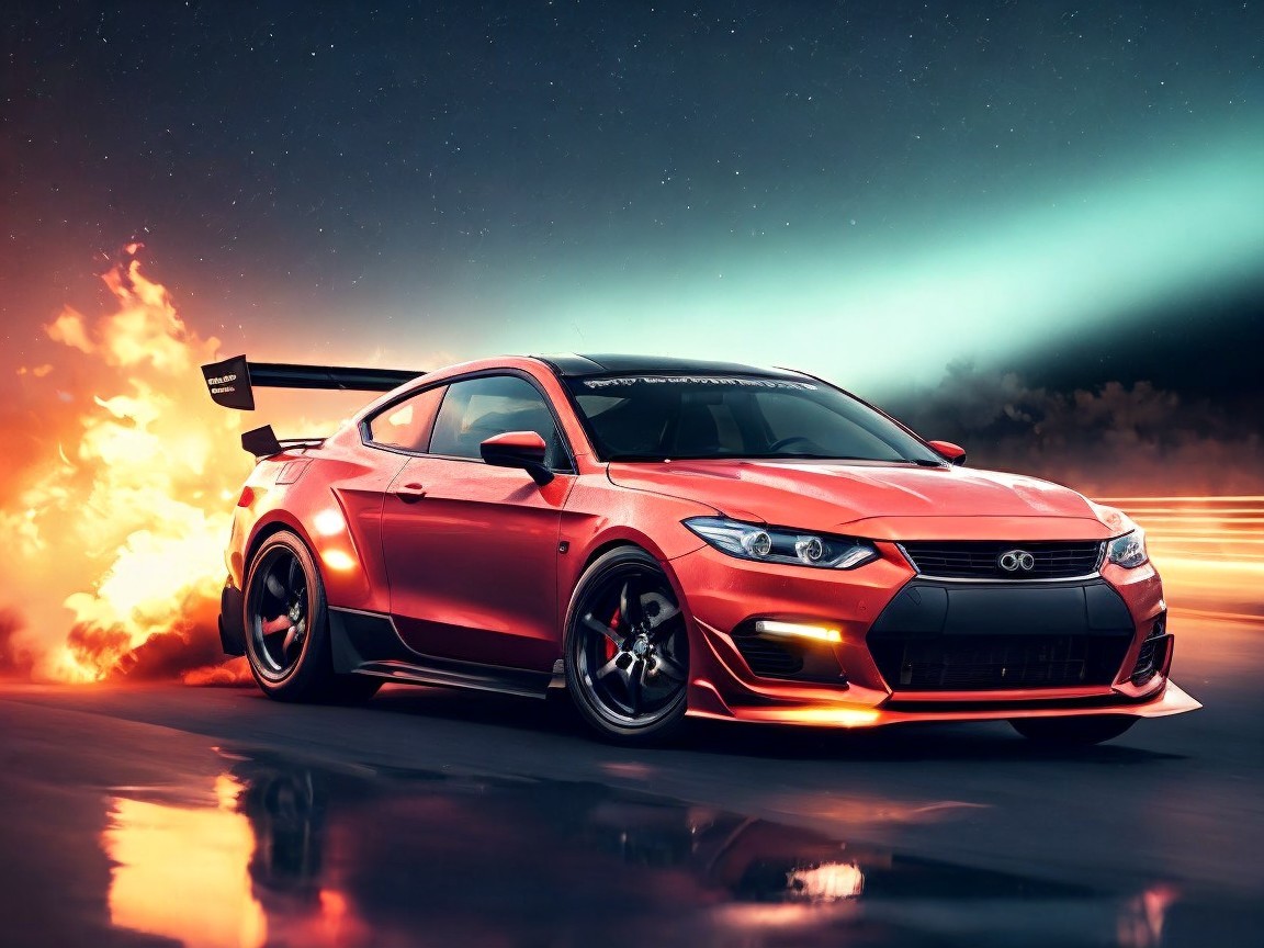 Vibrant Orange Sports Car with Sleek Design and Lighting