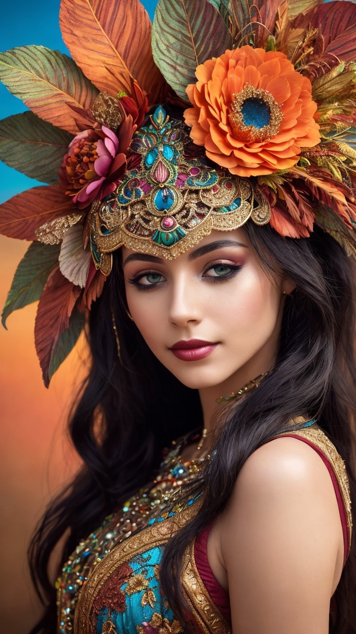 Vibrant Portrait of a Woman in Colorful Attire