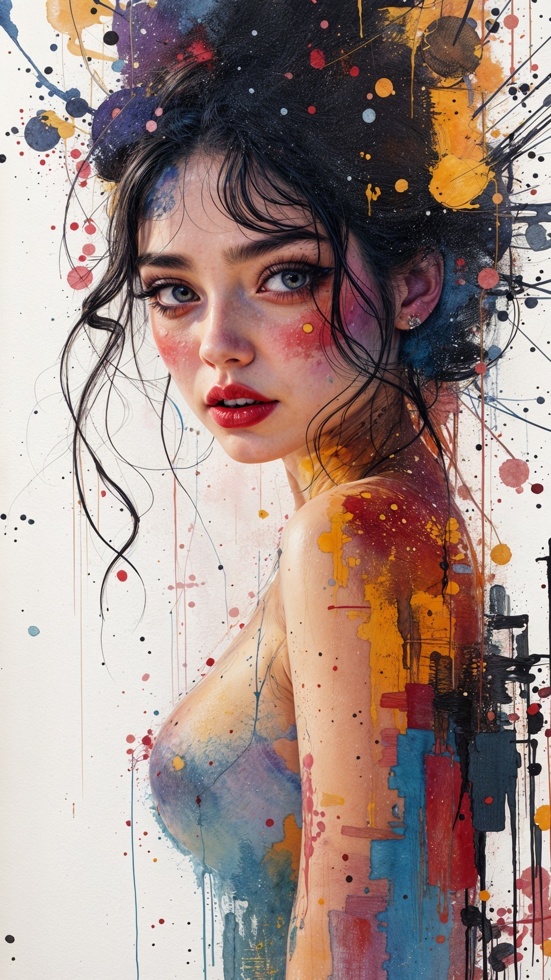 Portrait of a Young Woman with Colorful Background