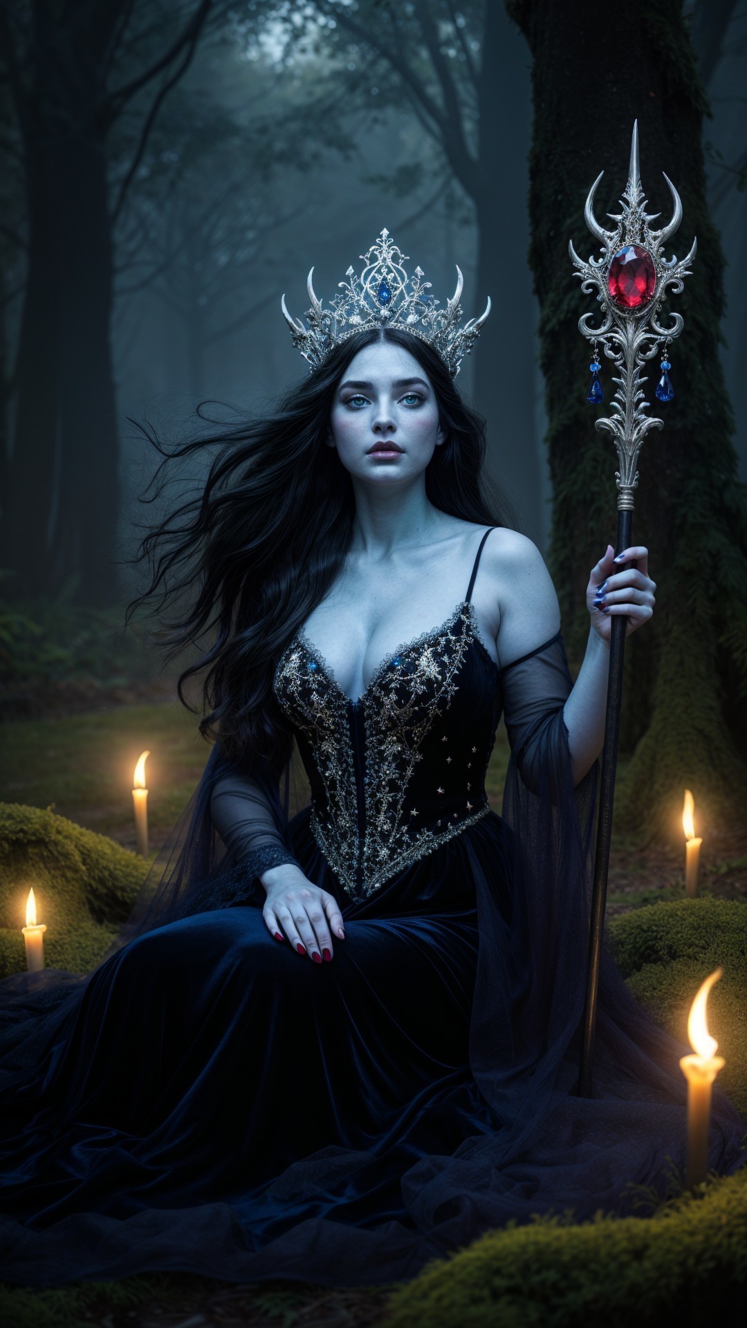 Mysterious Figure in Enchanted Forest with Candlelight