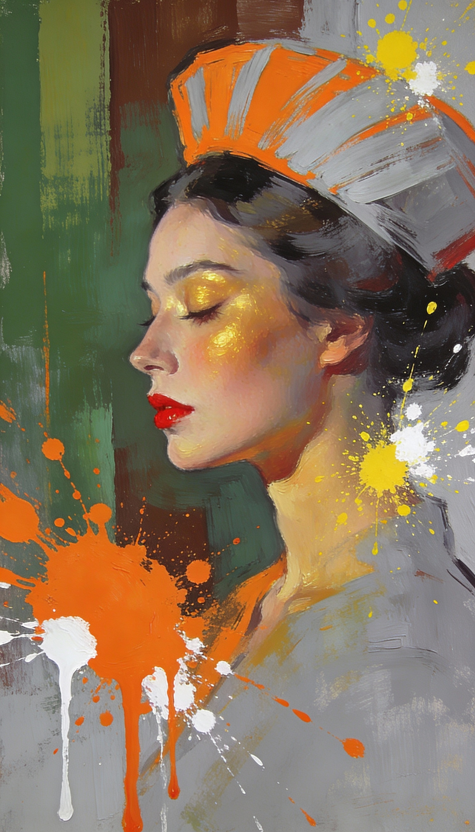 Vibrant Oil Painting of a Young Woman in Profile