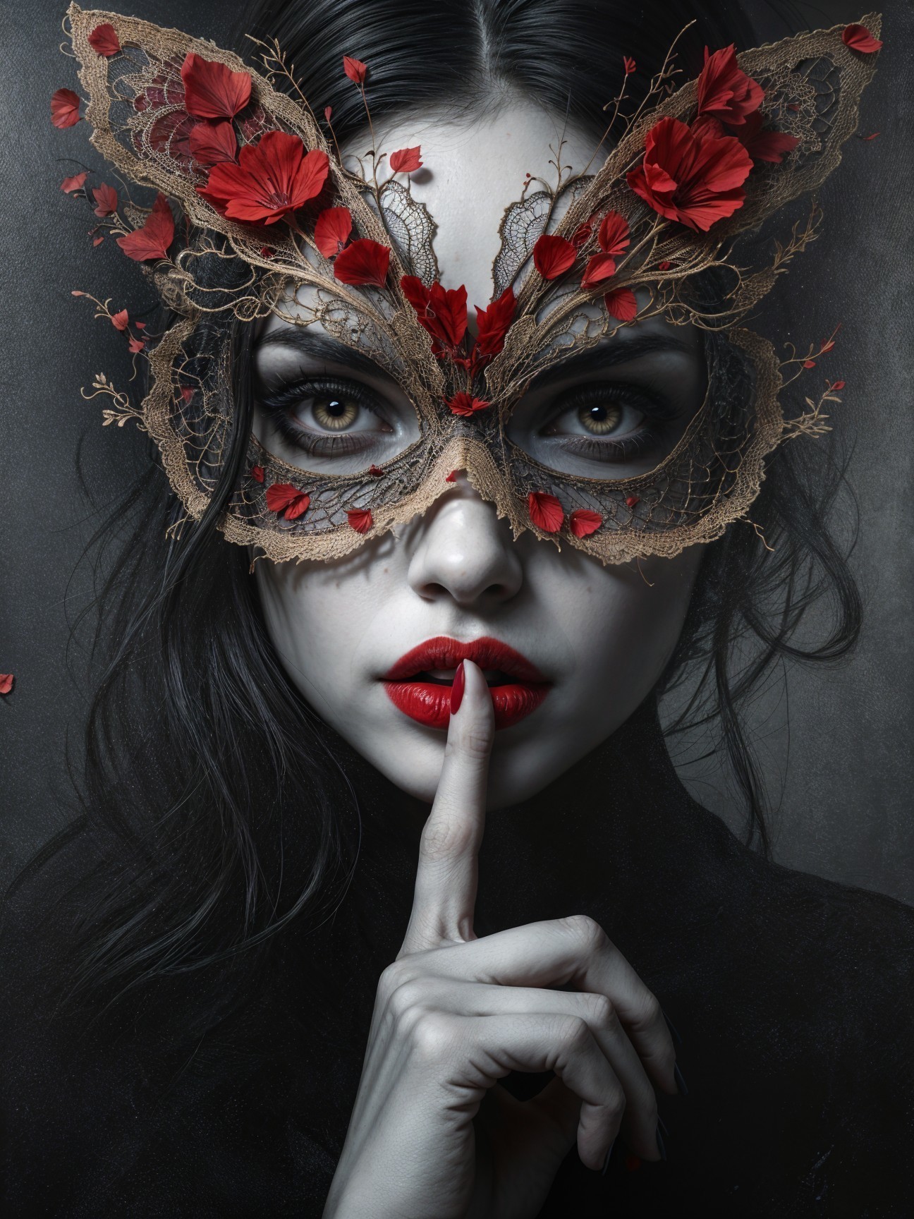 Woman in Butterfly Mask with Dark Background