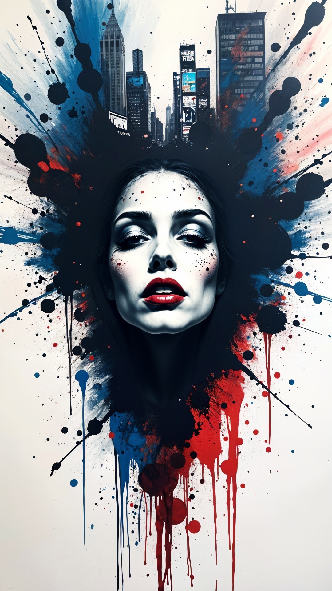 Realistic Portrait of Woman with Abstract Urban Background
